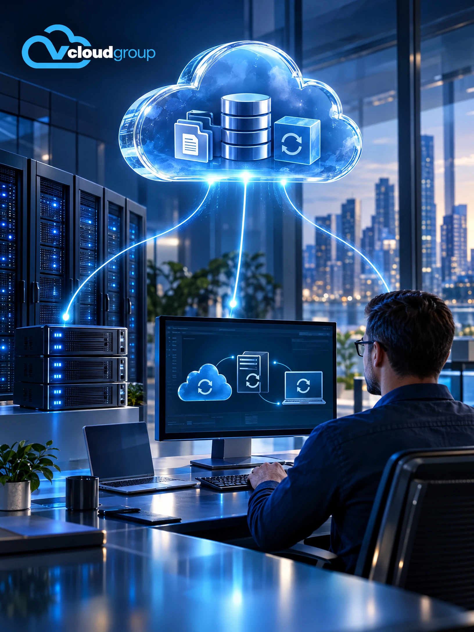Conceptual portrait illustration of cloud, hybrid and on-premises planning for Backup & Business Continuity