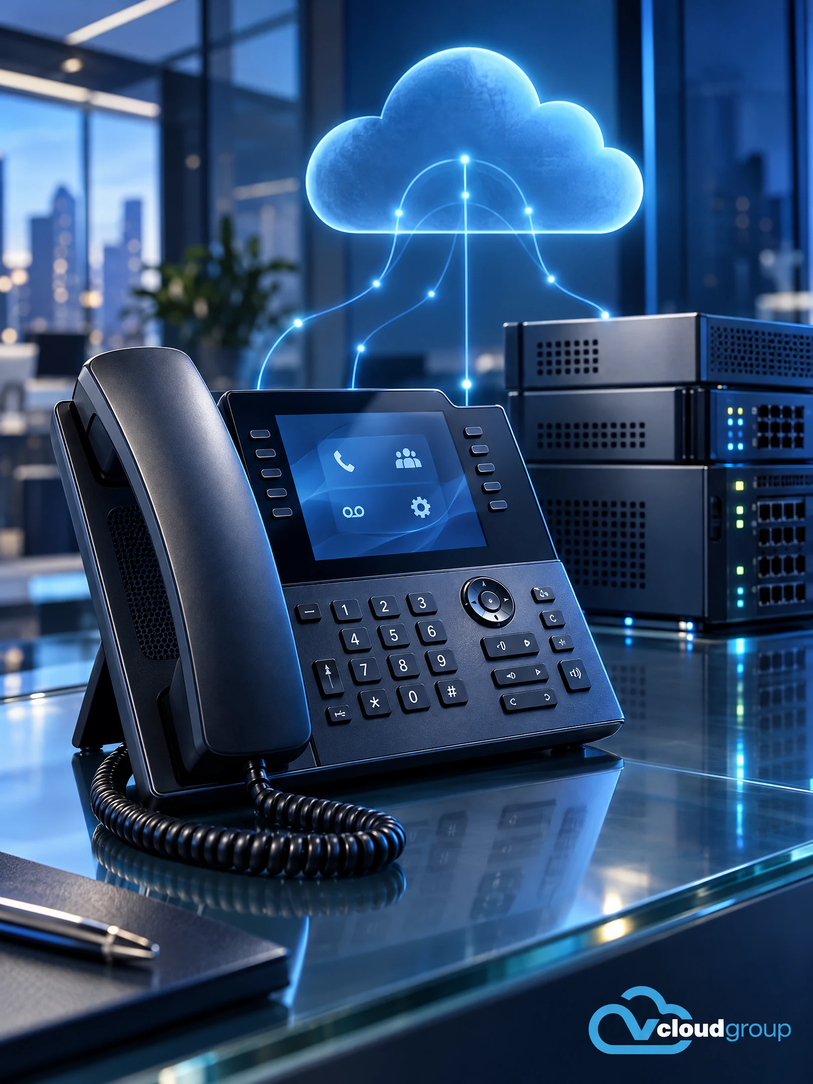 Conceptual portrait illustration of cloud or on-premises pbx for Business Phone Systems