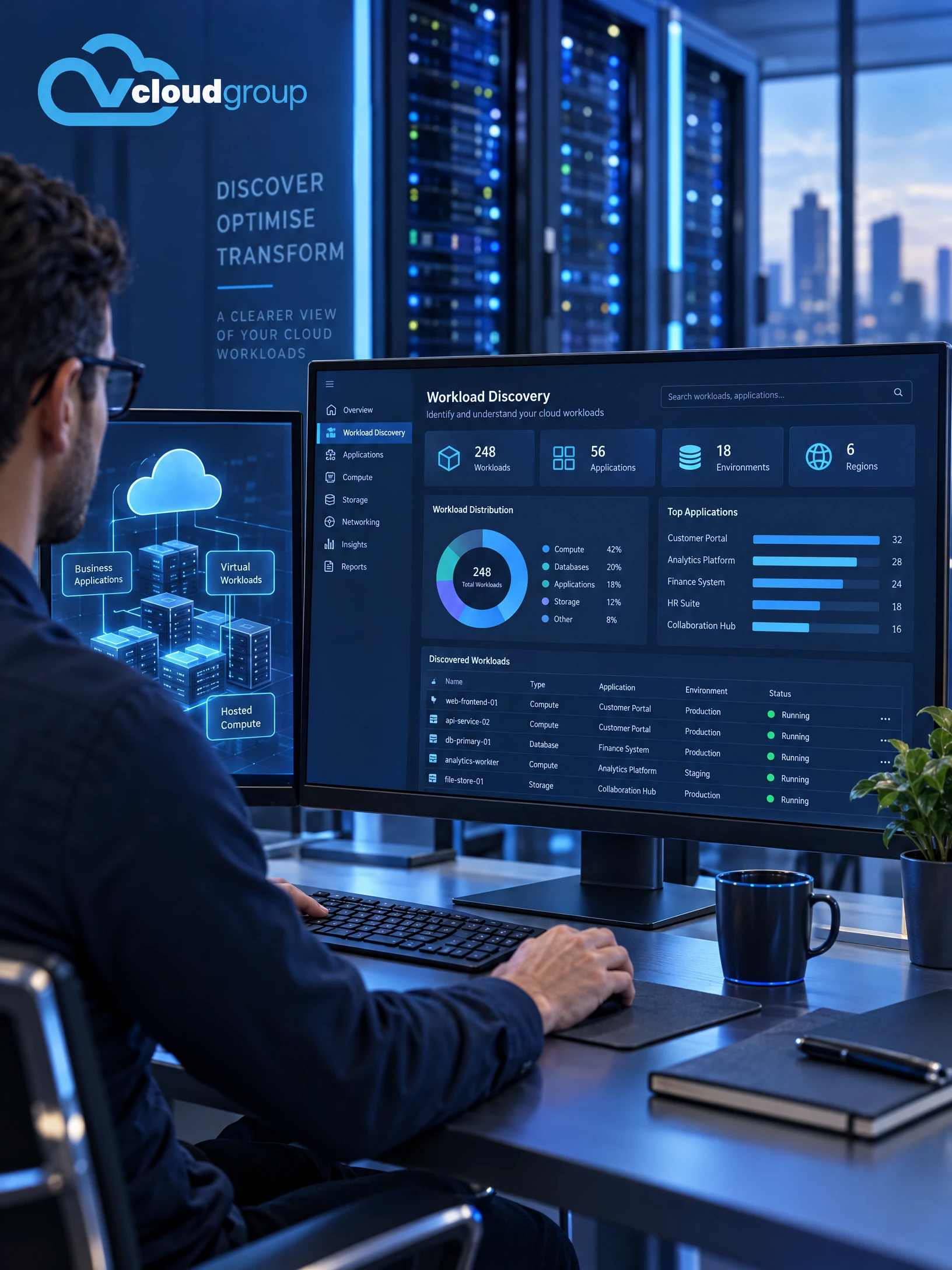 Conceptual portrait illustration of workload discovery for Cloud Computing
