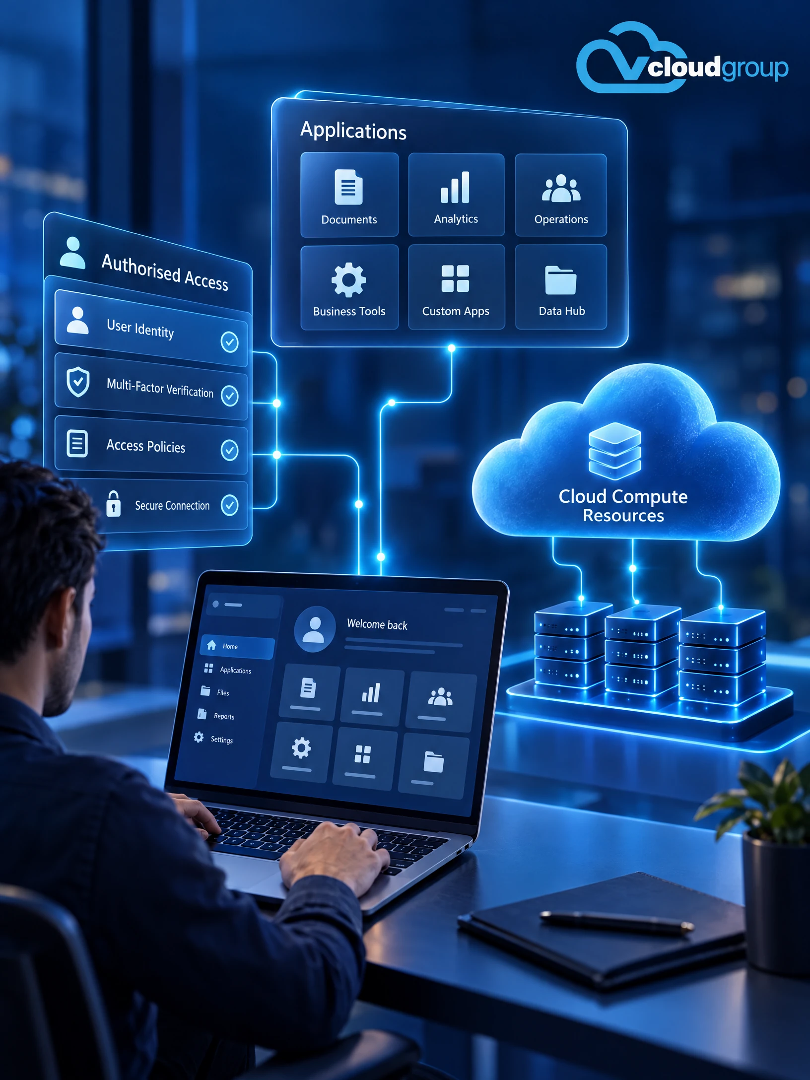 Conceptual portrait illustration of workload access design for Cloud Computing