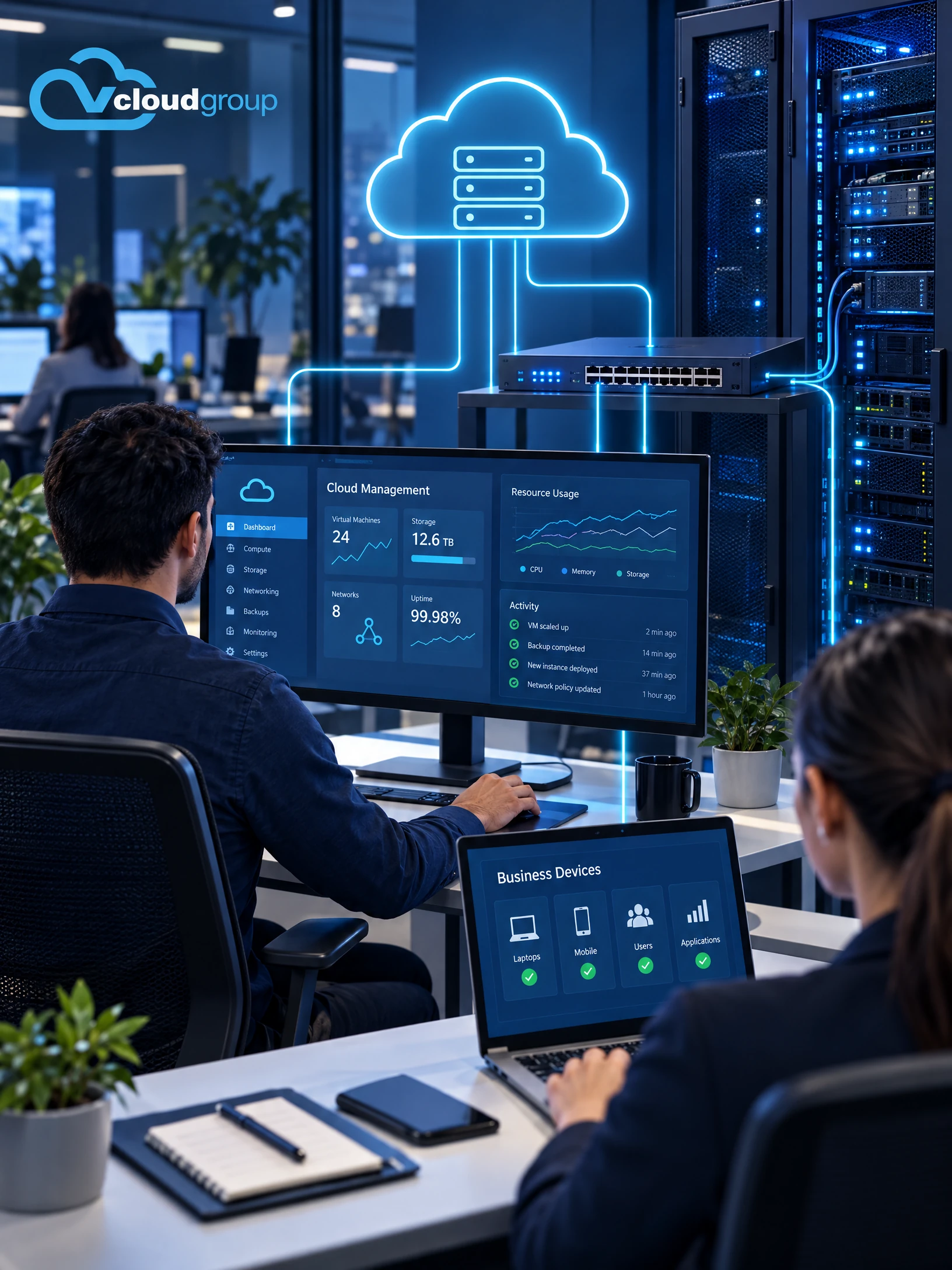 Conceptual portrait illustration of connectivity coordination for Cloud Computing