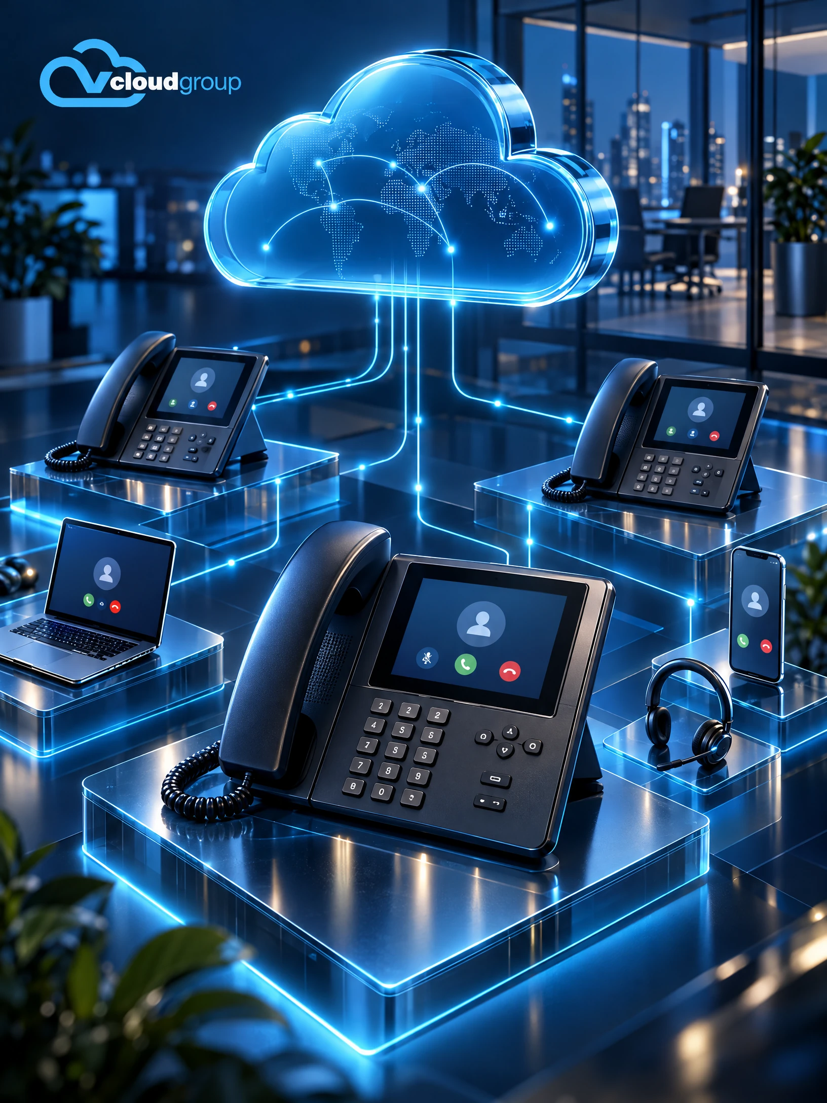 Conceptual portrait illustration of cloud phone system for Cloud solutions
