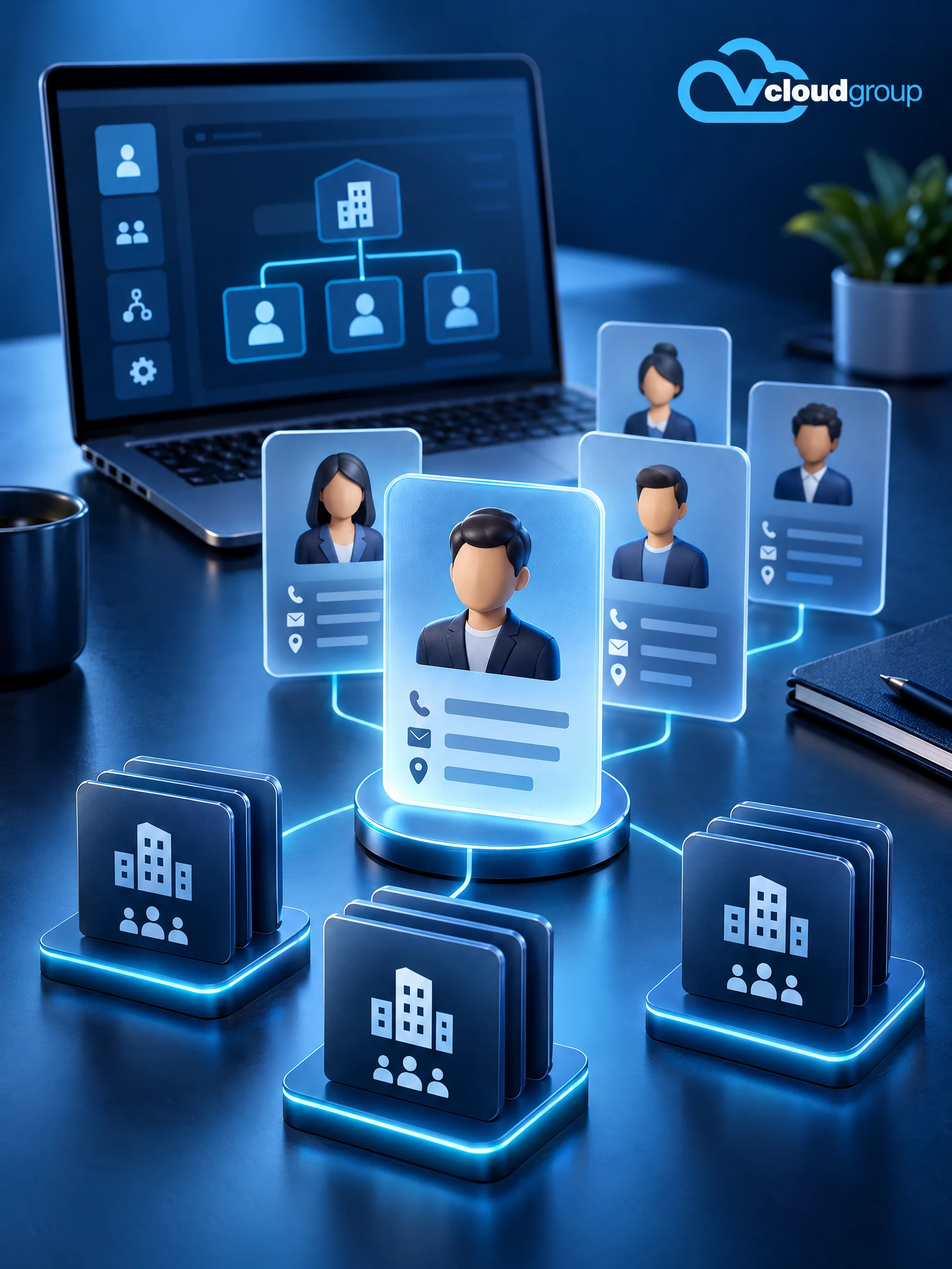 Conceptual portrait illustration of contact structure for CRM