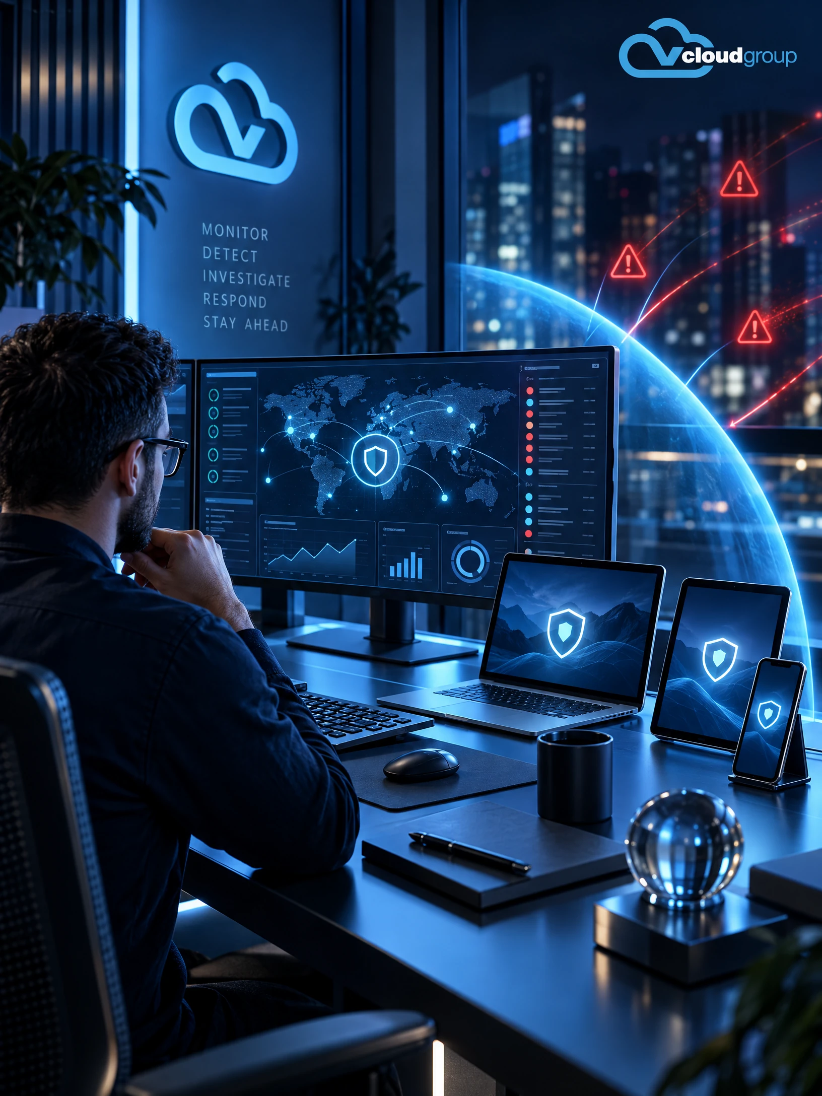 Conceptual portrait illustration of threat management for Cybersecurity