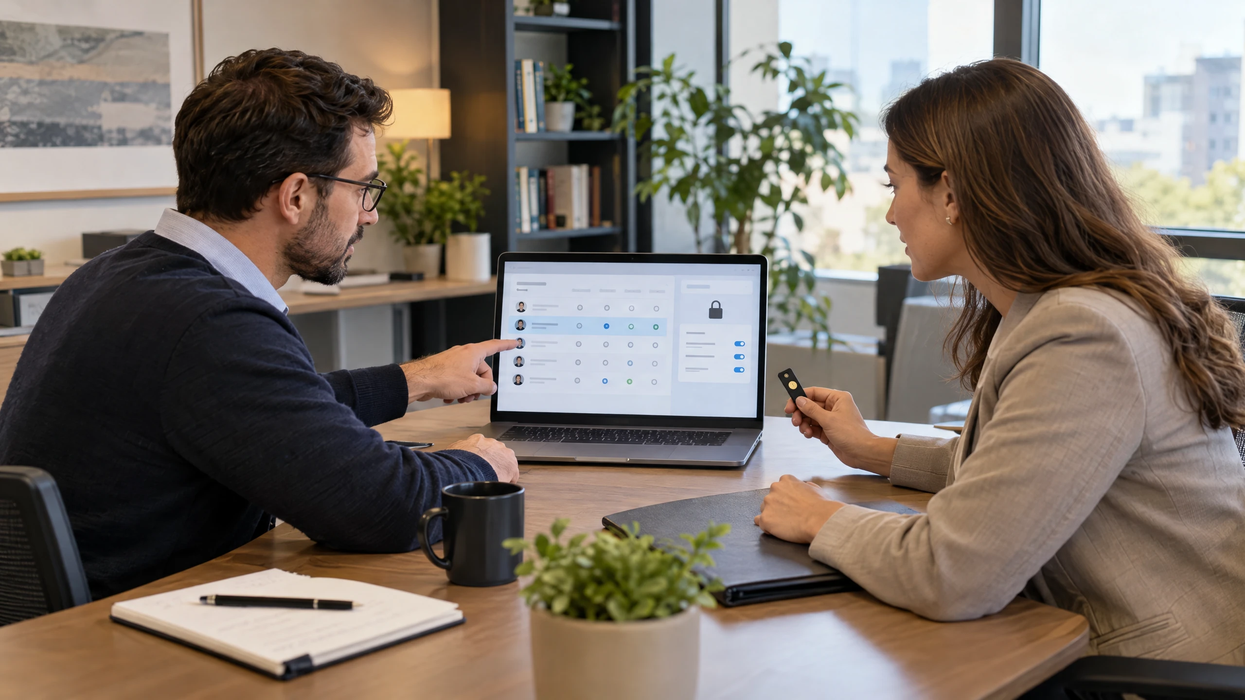 Colleagues assigning recovery administration, approvals, credential custody and access responsibilities on a generic planning console (illustrative)