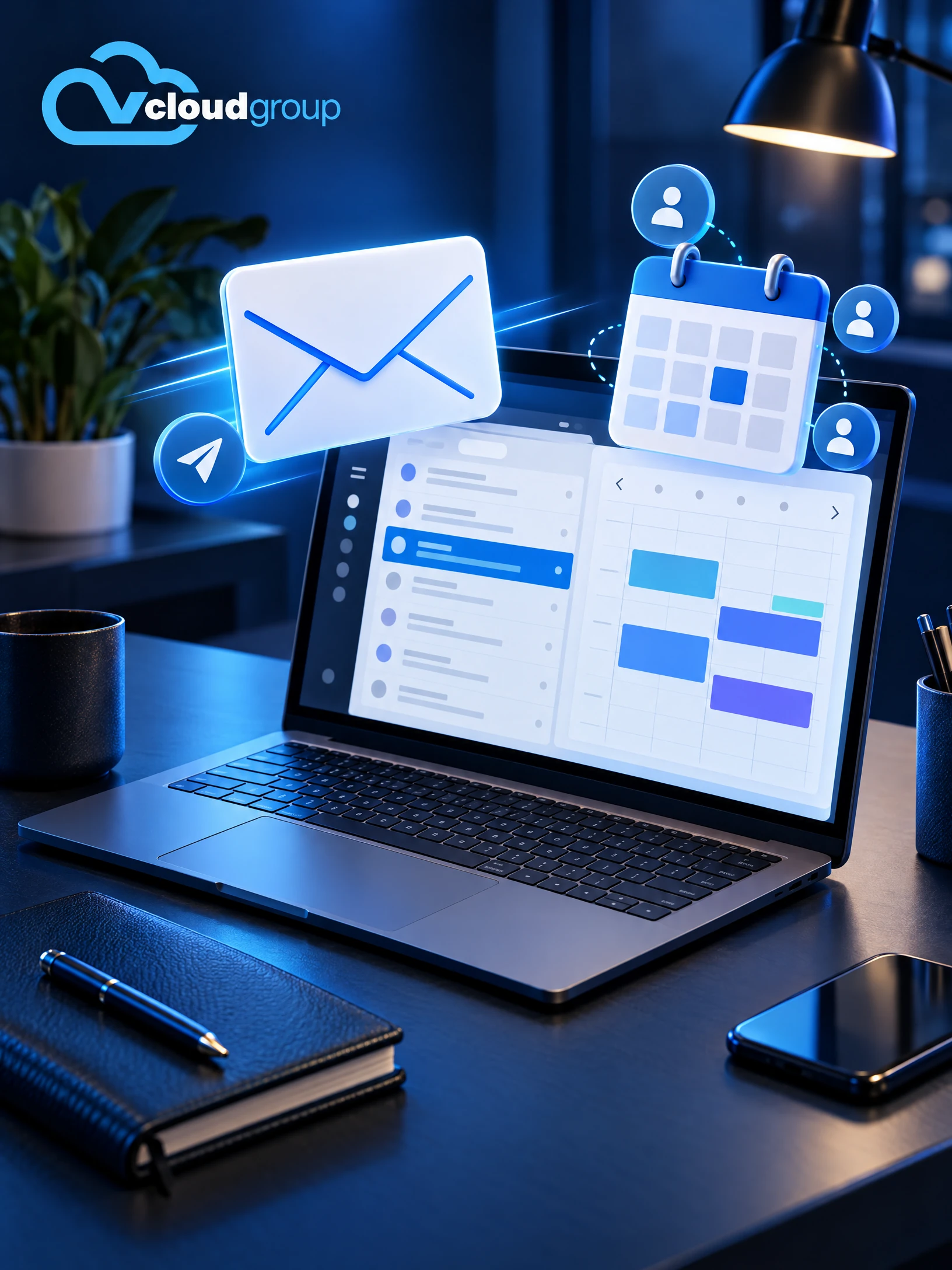 Conceptual portrait illustration of gmail and calendar for Google Workspace