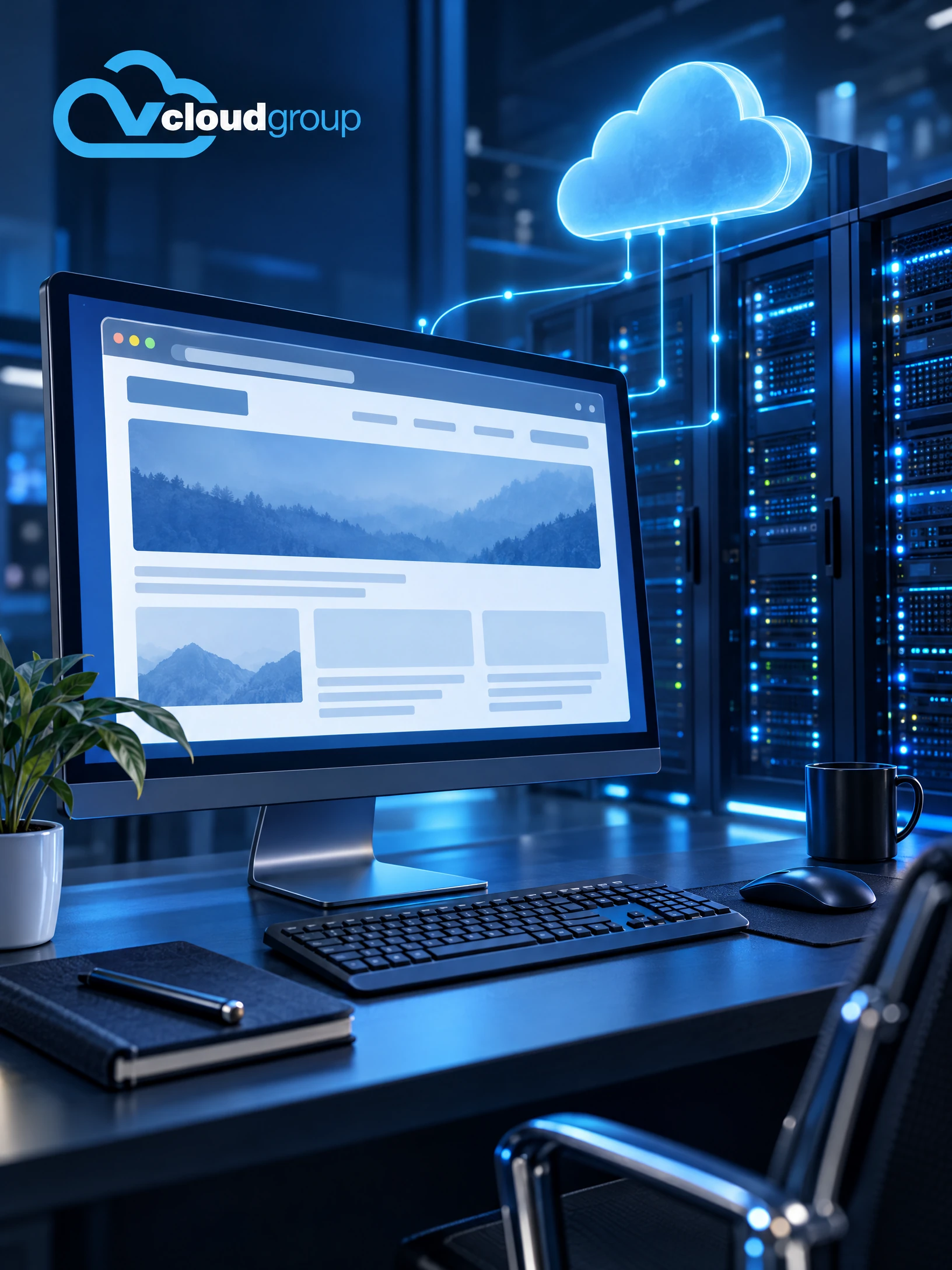 Conceptual portrait illustration of website hosting planning for Internet hosting