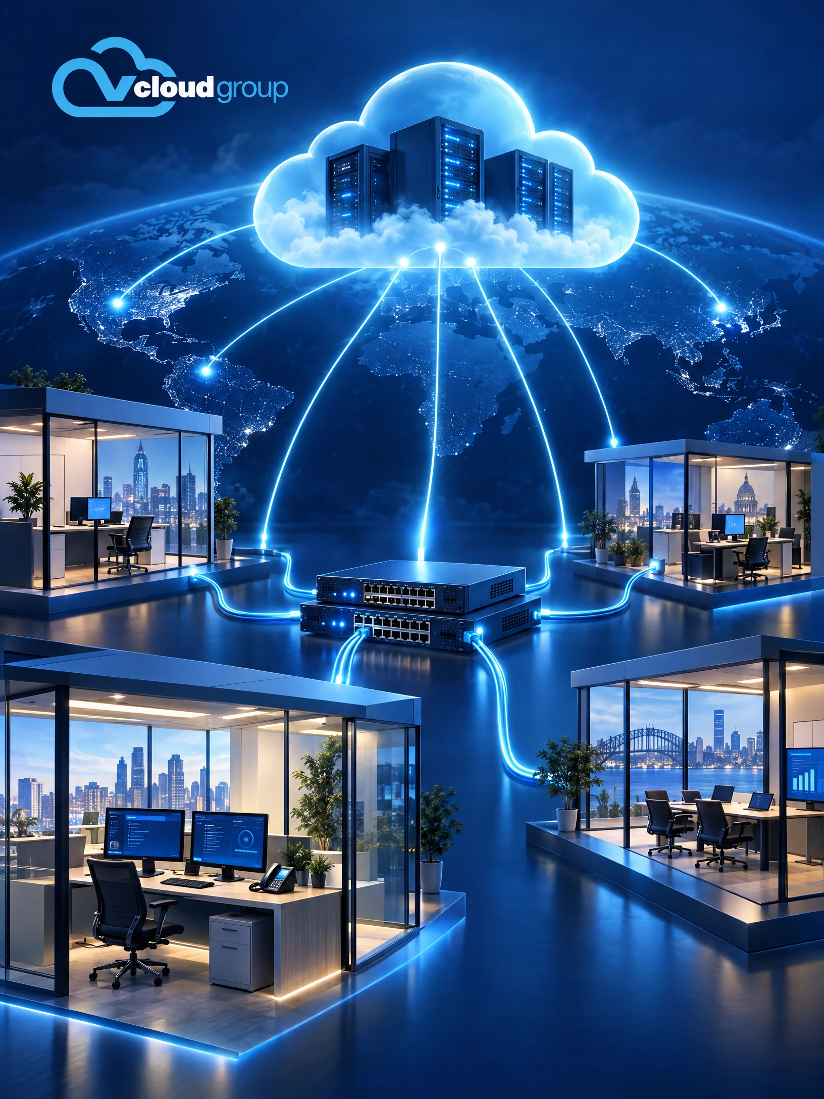 Conceptual portrait illustration of multi-site network design for Internet hosting