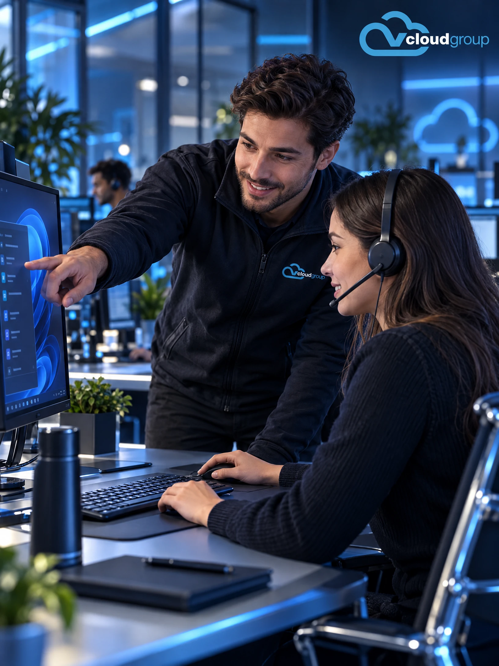 Conceptual portrait illustration of desktop and user support for Managed Services