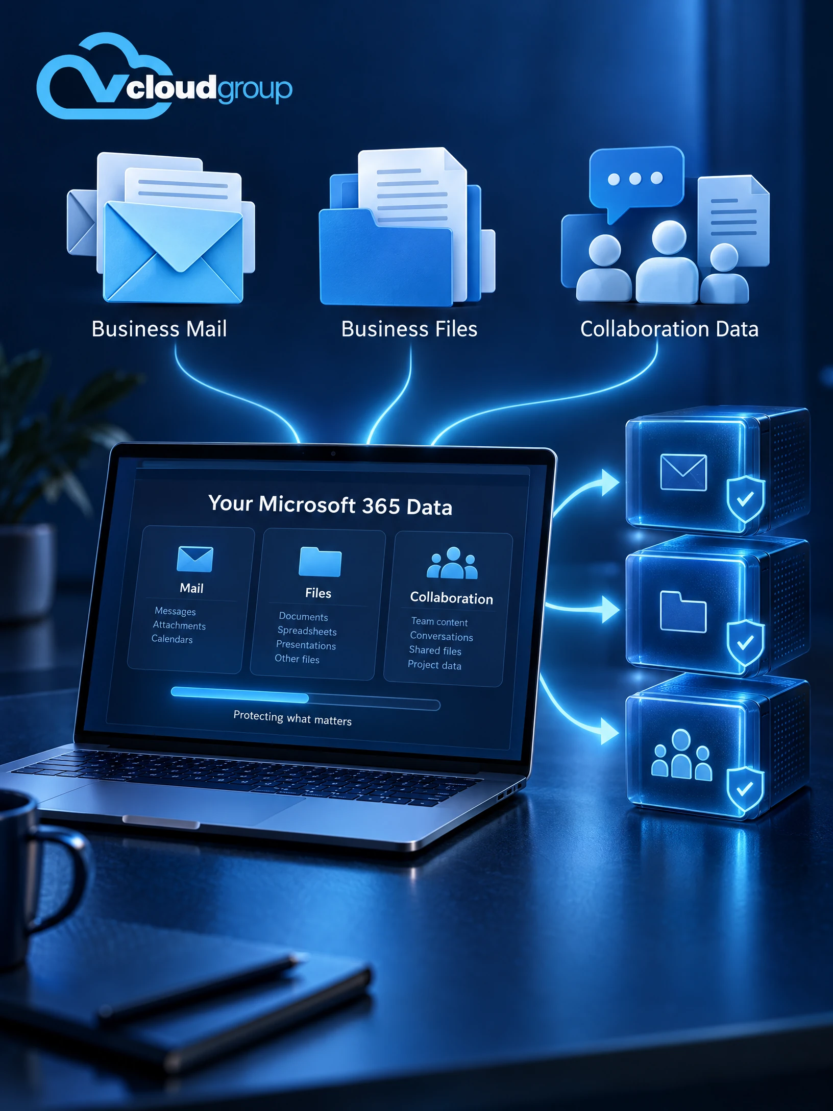 Conceptual portrait illustration of workload scope mapping for Microsoft 365 Backup