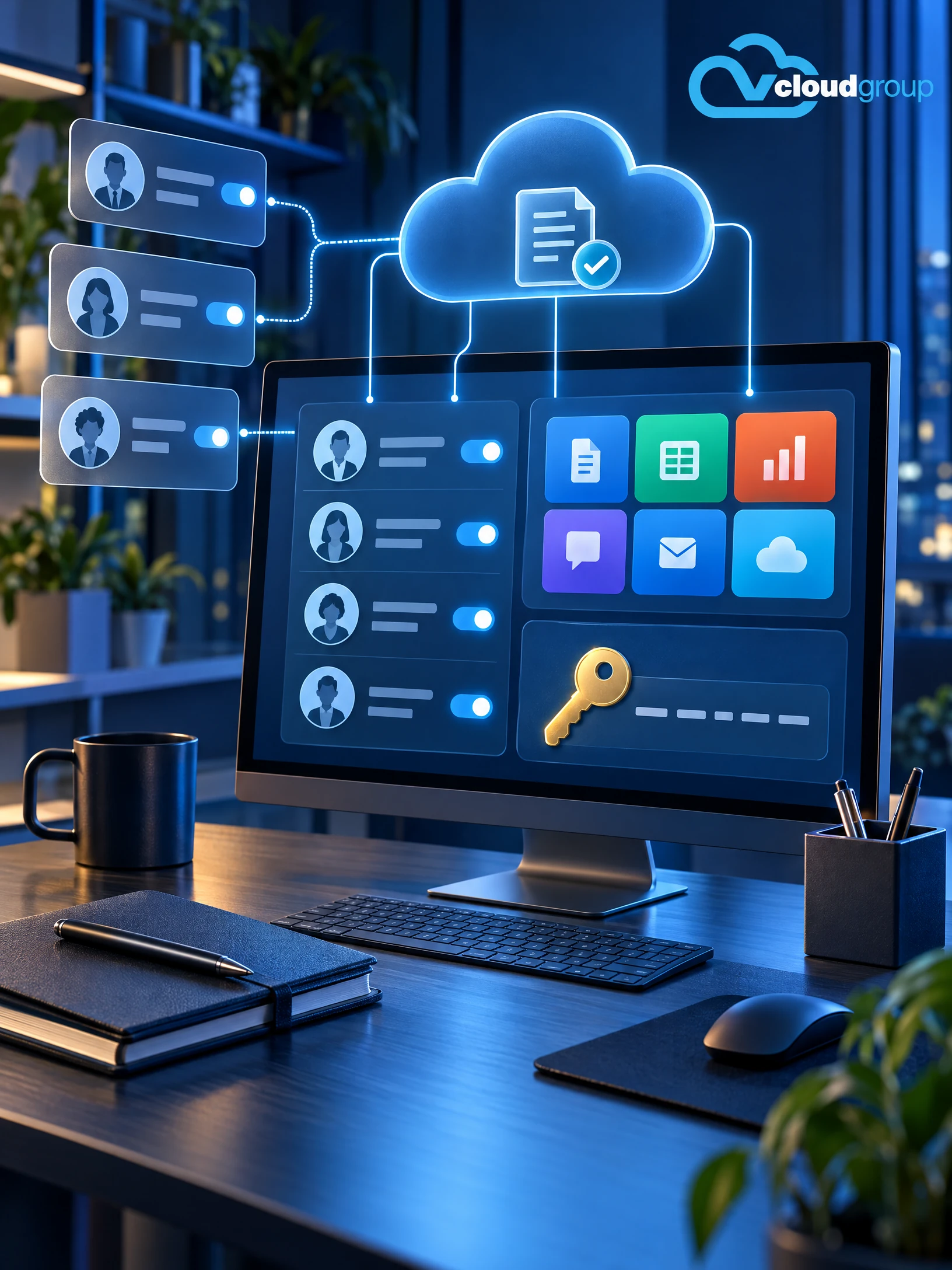 Conceptual portrait illustration of microsoft 365 licensing for Microsoft 365