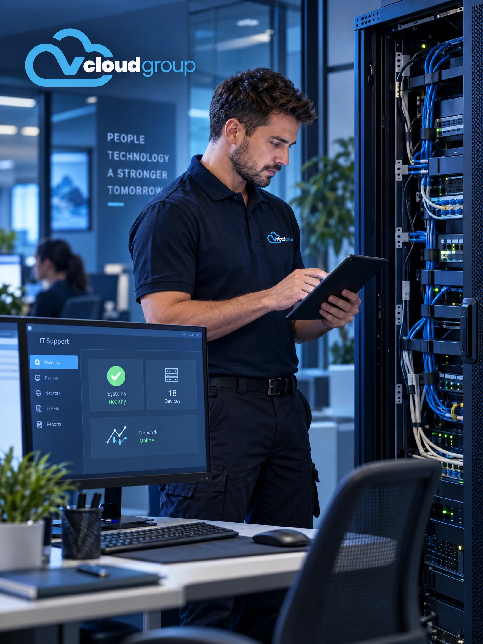 Conceptual portrait illustration of workplace observations for On-Site IT Support