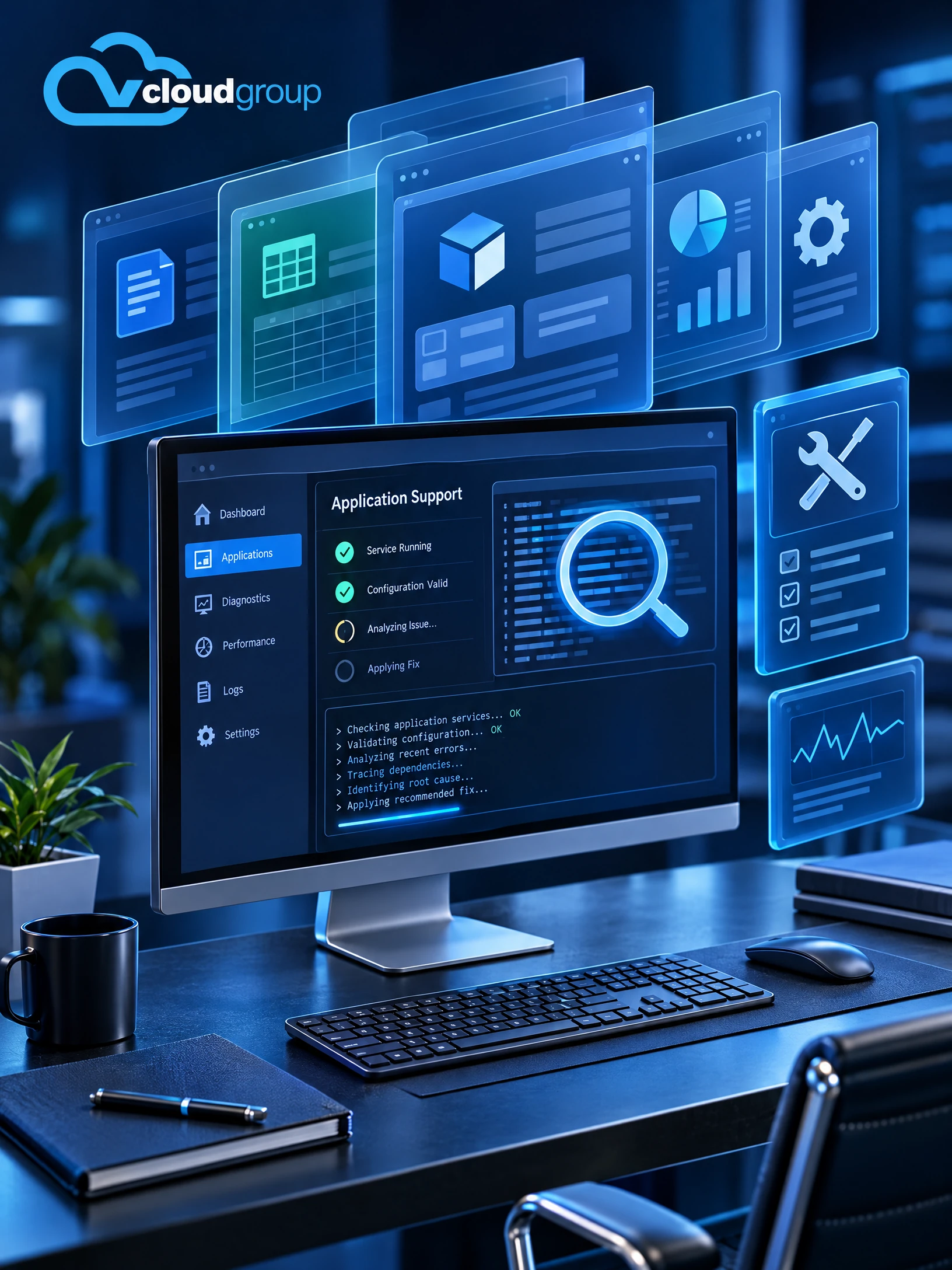 Conceptual portrait illustration of application support for Premium IT Support
