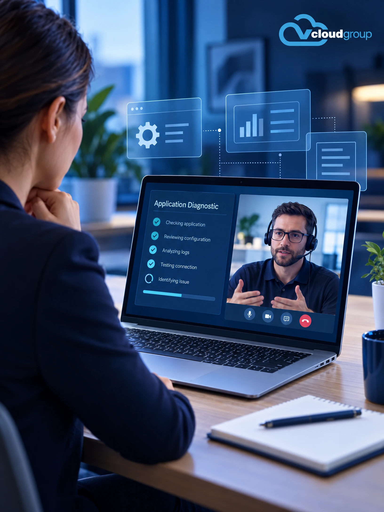 Conceptual portrait illustration of application diagnosis for Remote IT Support