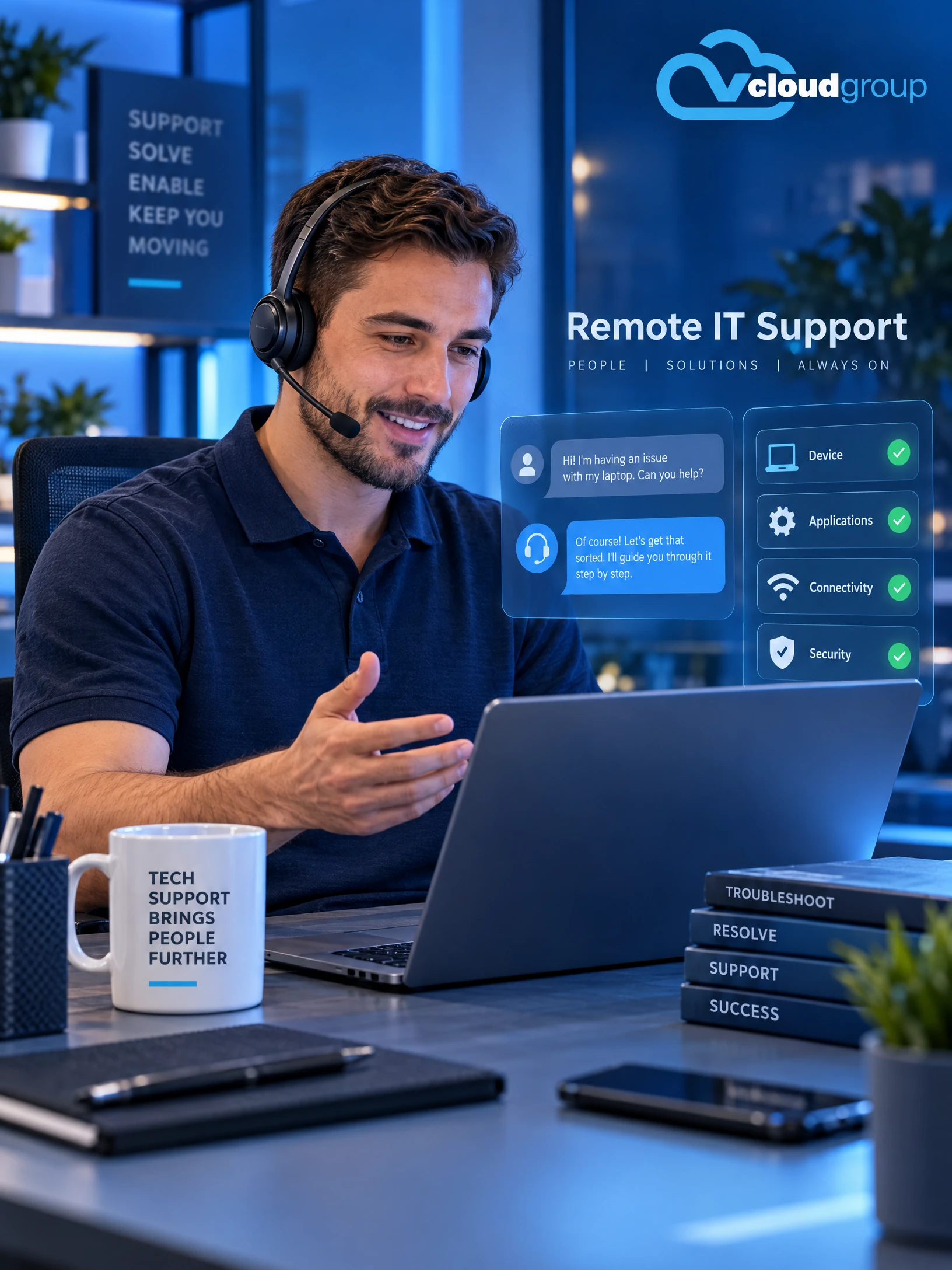 Conceptual portrait illustration of provider handoff support for Remote IT Support
