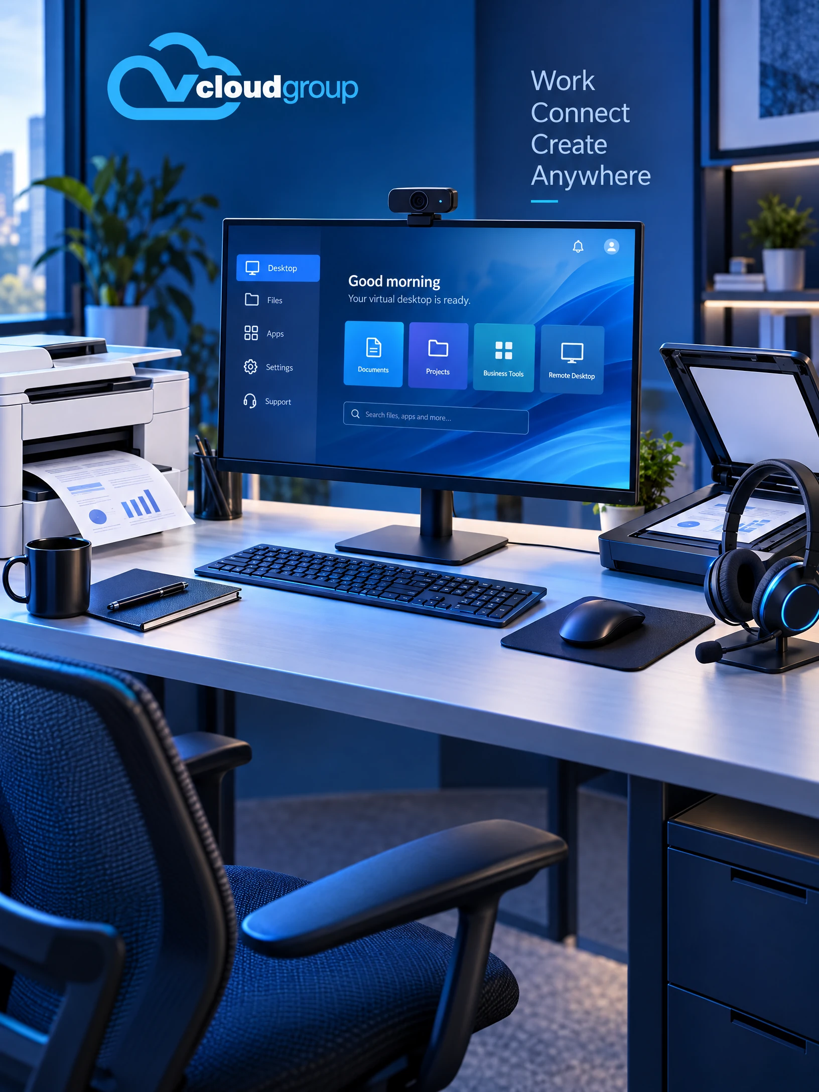 Conceptual portrait illustration of peripheral workflows for Virtual Desktop