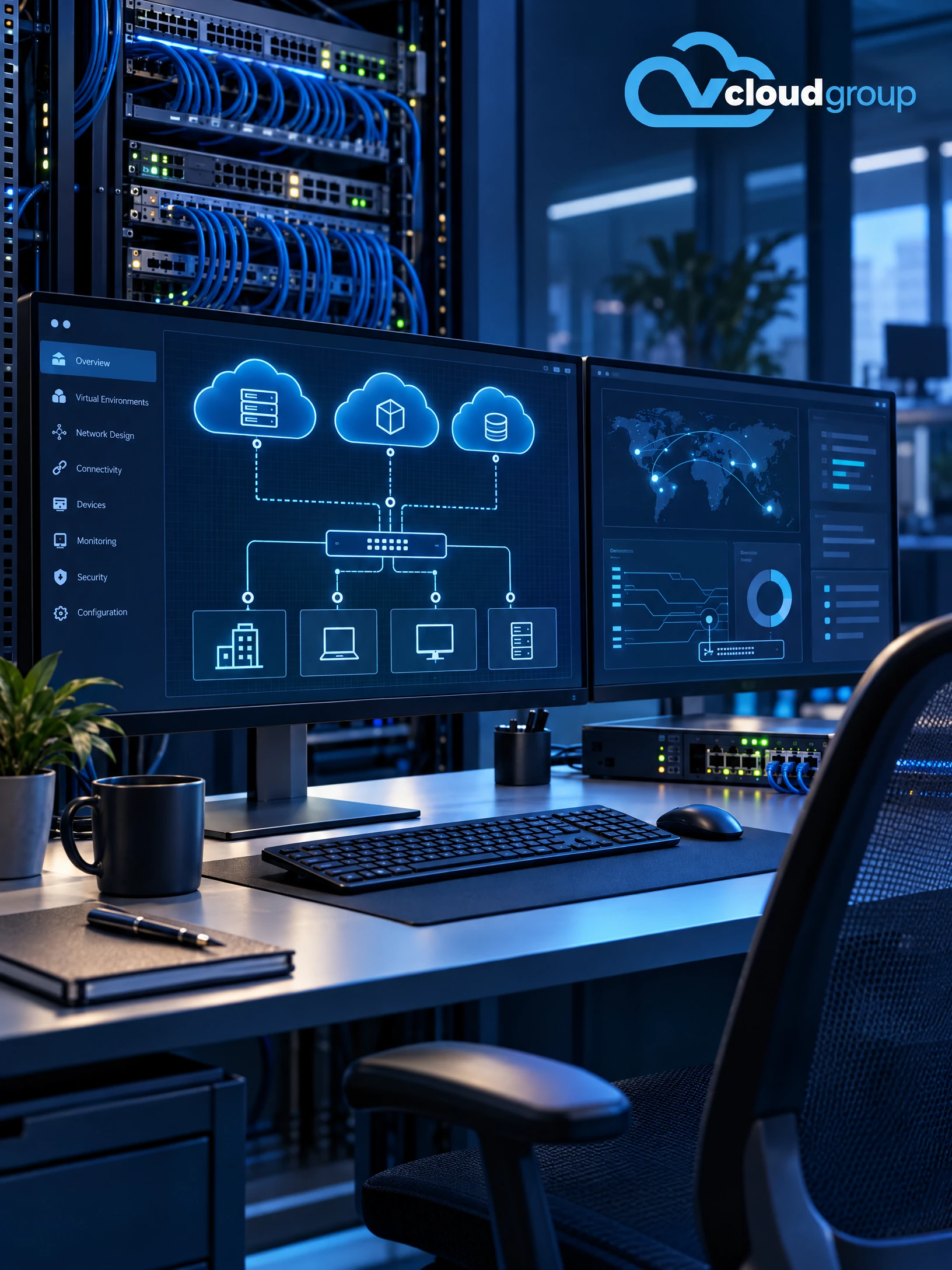 Conceptual portrait illustration of logical network design for Virtual Network