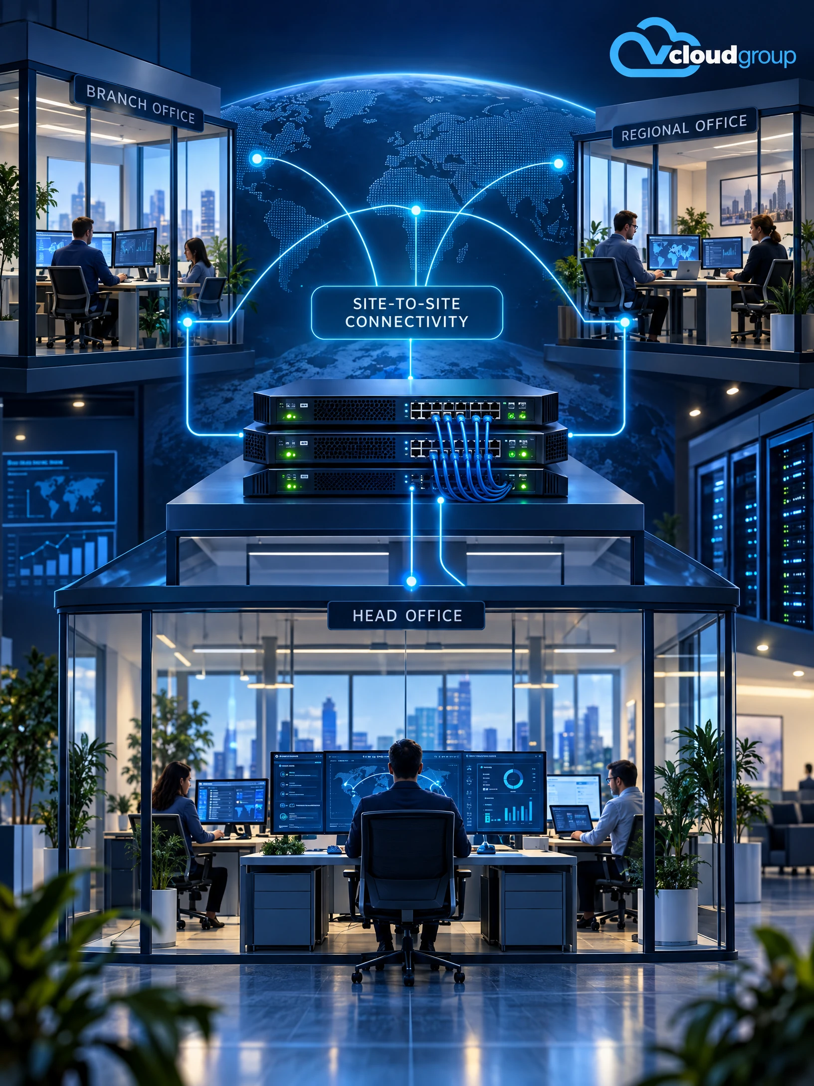 Conceptual portrait illustration of site-to-site connectivity for Virtual Network